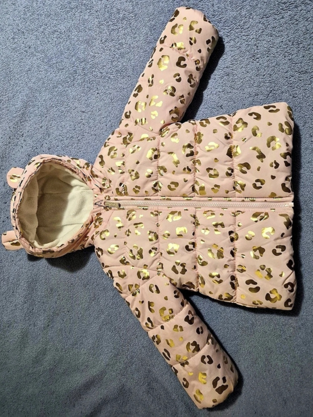 Carter's Gold Foil Leopard Puffer Jacket with Bear Ears Hood